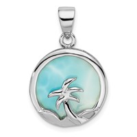 Sterling Silver Rhodium-plated Larimar with Palm Tree Pendant view 1