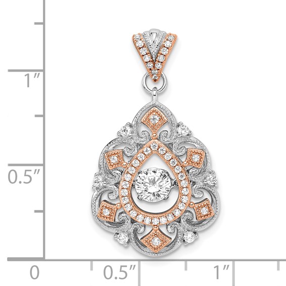 Sterling Silver Plat-plate Rose-tone Vibrant CZ Fancy Penda