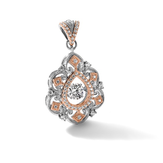 Sterling Silver Plat-plate Rose-tone Vibrant CZ Fancy Penda