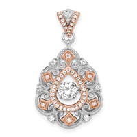 Sterling Silver Plat-plate Rose-tone Vibrant CZ Fancy Penda view 1