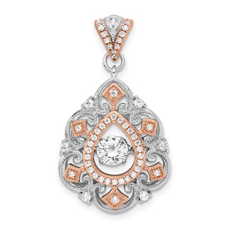 Sterling Silver Plat-plate Rose-tone Vibrant CZ Fancy Penda