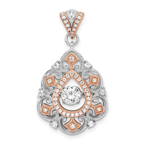 Sterling Silver Plat-plate Rose-tone Vibrant CZ Fancy Penda
