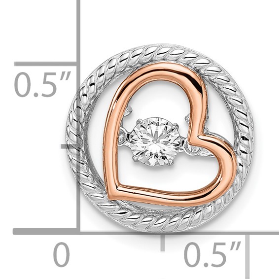 Sterling Silver Platium-plated Rose-tone Vibrant CZ Heart Chain Slide