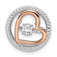 Sterling Silver Platinum-plated Rose-tone Vibrant Moving CZ Heart Chain Slide view 1