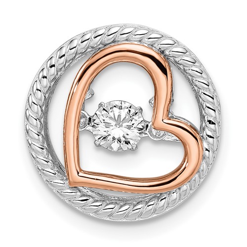 Sterling Silver Platinum-plated Rose-tone Vibrant Moving CZ Heart Chain Slide