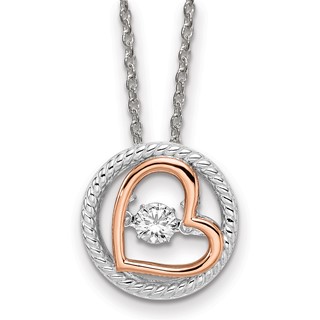 Sterling Silver Plat-plate Rose-tone Vibrant CZ Heart Necklace