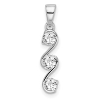 Sterling Silver Rhodium-plated Swirl 3-stone CZ Pendant view 1