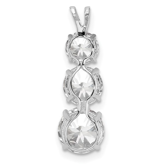Sterling Silver Rhodium-plated Polished CZ Round Shaped 3 Stone Pendant