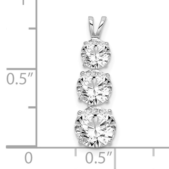 Sterling Silver Rhodium-plated Polished CZ Round Shaped 3 Stone Pendant