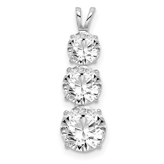Sterling Silver Rhodium-plated Polished CZ Round Shaped 3 Stone Pendant