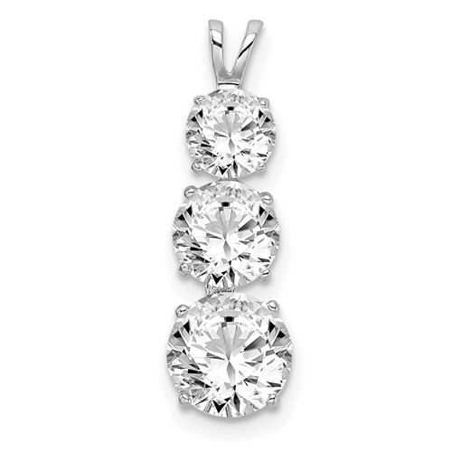 Sterling Silver Rhodium-plated Polished Graduated 3-Stone Round CZ Pendant