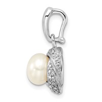 Sterling Silver Rhodium-plated Diamond and 7-8mm Button Freshwater Cultured Pearl Pendant view 2