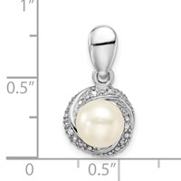 Sterling Silver Rhodium-plated Diamond and 7-8mm Button Freshwater Cultured Pearl Pendant view 4