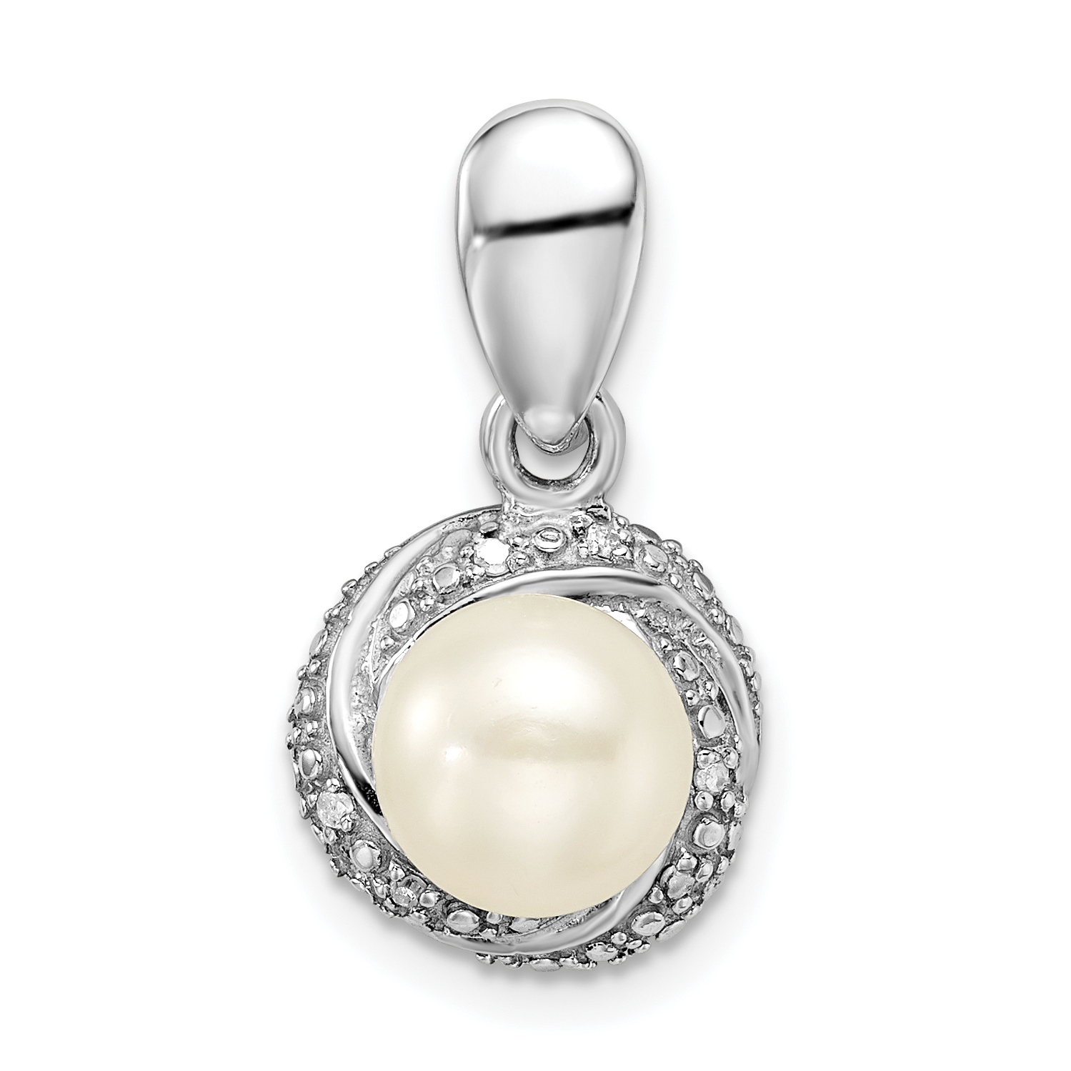 Sterling Silver Rhodium-plated w/Diamond & FWC Pearl Pendant (QP4971)