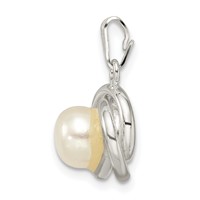 Sterling Silver Polished 7-8mm Button Synthetic Pearl Pendant view 2