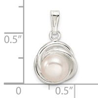 Sterling Silver Polished 7-8mm Button Synthetic Pearl Pendant view 3