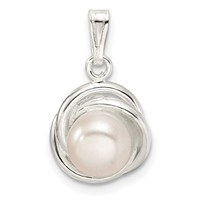 Sterling Silver Polished 7-8mm Button Synthetic Pearl Pendant view 1