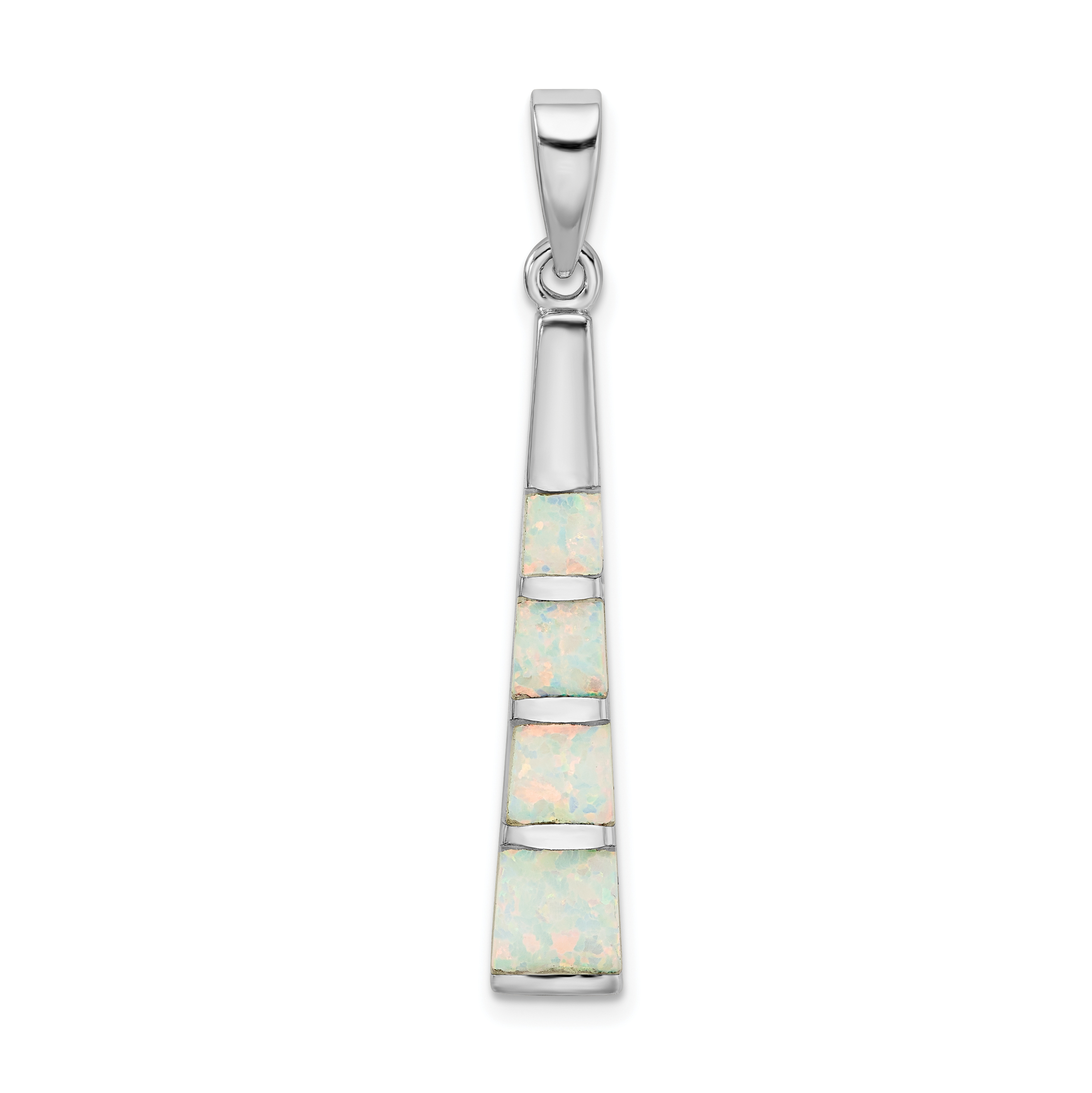 Sterling Silver Rhodium-plated White Created Opal Bar Pendant (QP4983)