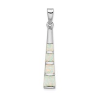 Sterling Silver Rhodium-plated White Lab Created Opal Bar Pendant view 1