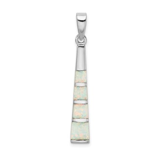 Sterling Silver Rhodium-plated White Created Opal Bar Pendant