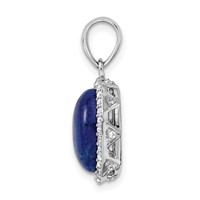 Sterling Silver Rhodium-plated Polished Oval Lapis Cabochon and White Topaz Halo Pendant view 2