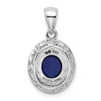 Sterling Silver Rhodium-plated Polished Oval Lapis Cabochon and White Topaz Halo Pendant view 3