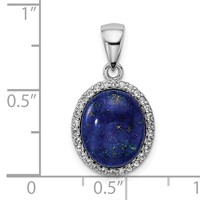 Sterling Silver Rhodium-plated Polished Oval Lapis Cabochon and White Topaz Halo Pendant view 4