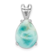 Sterling Silver Rhodium-plated Lab Created Larimar Teardrop Pendant view 1