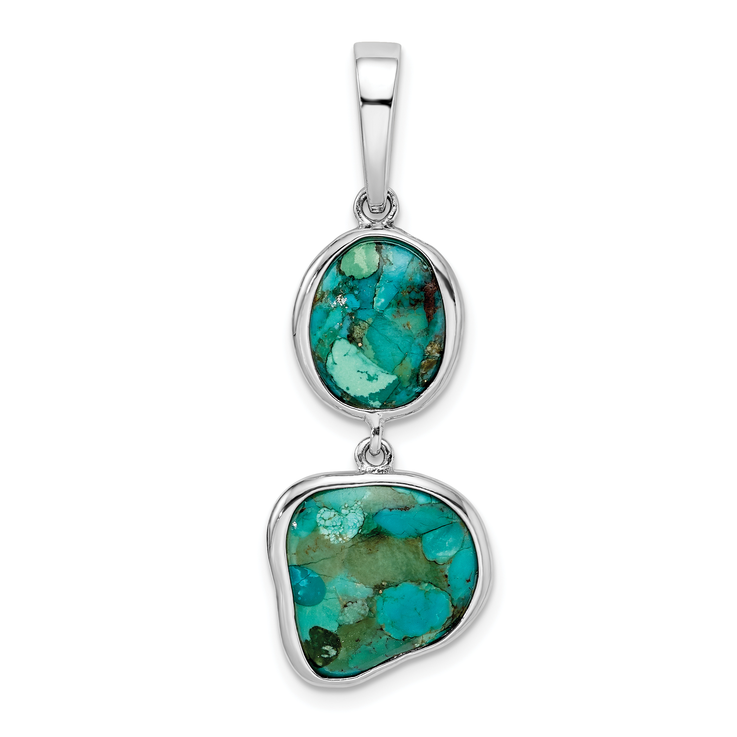 Sterling Silver Rhodium-plated w/Reconstituted Turquoise Pendant (QP4989)
