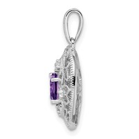 Sterling Silver Rhodium-plated Oval Amethyst and White Topaz Pendant view 2