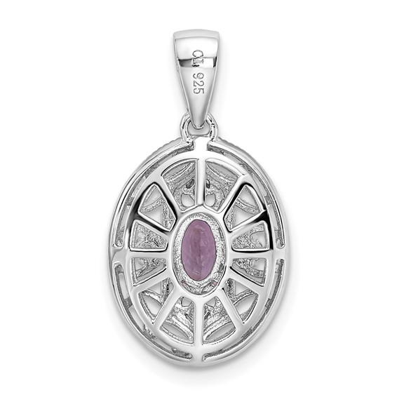 Sterling Silver Rhodium-plated Oval Amethyst and White Topaz Pendant