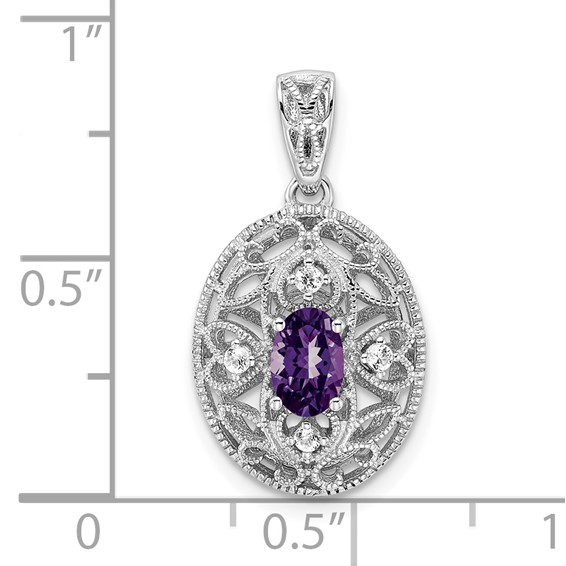 Sterling Silver Rhodium-plated Oval Amethyst and White Topaz Pendant