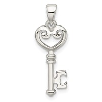 Sterling Silver Polished Small Heart Key Pendant view 1
