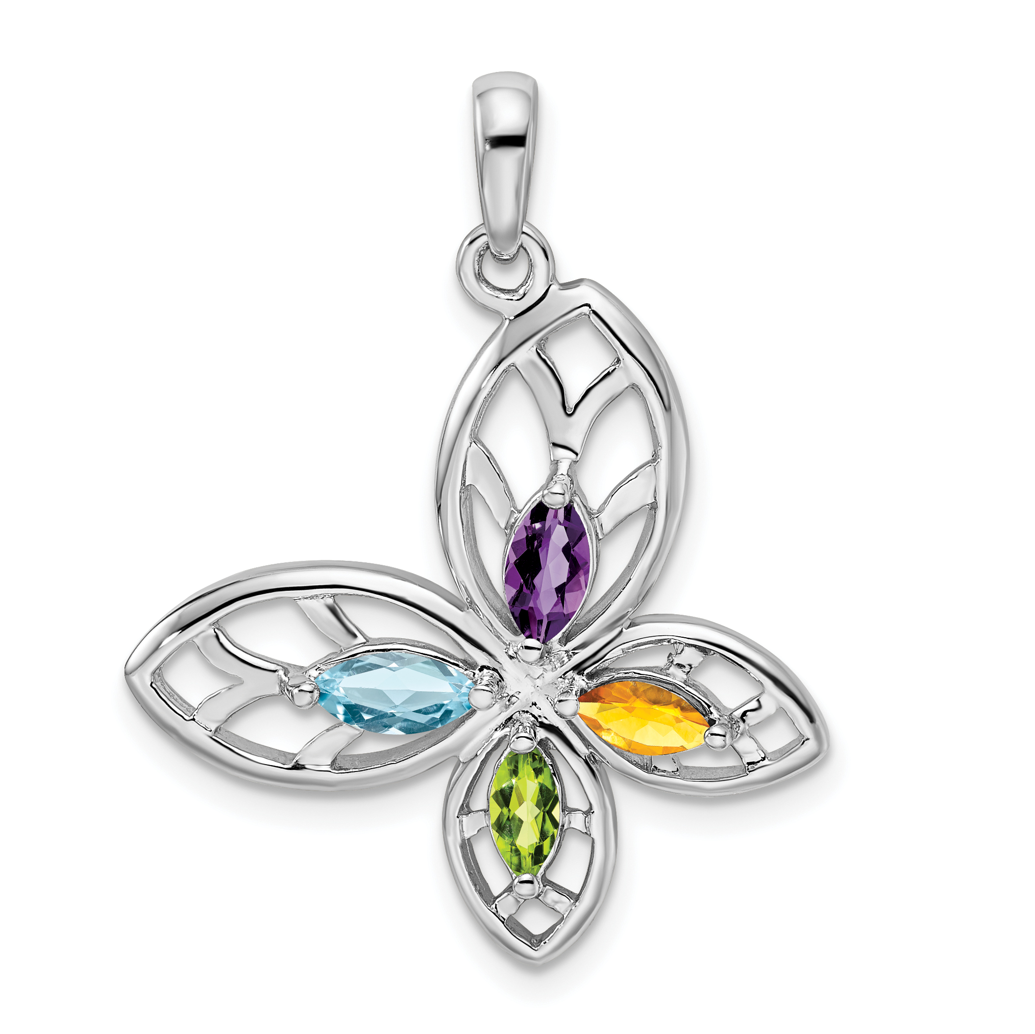 Sterling Silver Rhodium-plated PE CI AM Swiss BT Butterfly Pendant (QP5010)