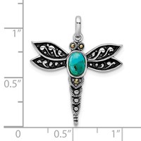Sterling Silver Rhodium Oxidized Recon. Turq Marcasite Dragonfly Pendant view 4