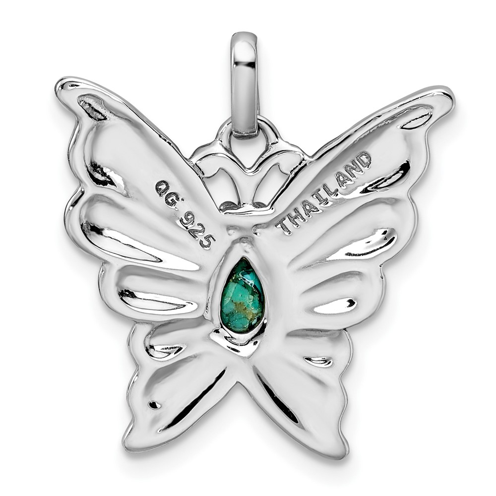 Sterling Silver Rhodium/Oxidized Reconstituted Turquoise Butterfly Pendant (QP5013)