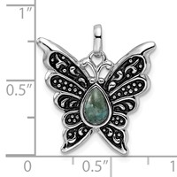 Sterling Silver Rhodium Oxidized Reconstituted Turquoise Butterfly Pendant view 4