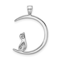 Sterling Silver Rhodium-plated Cat on Moon Pendant view 3