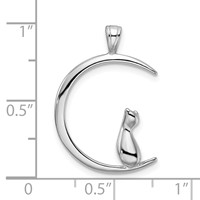 Sterling Silver Rhodium-plated Cat on Moon Pendant view 4