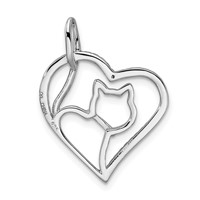 Sterling Silver Rhodium-plated CZ Heart Pendant with Cat Silhouette view 3