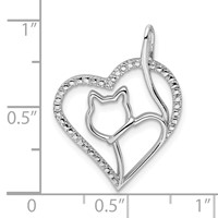 Sterling Silver Rhodium-plated CZ Heart Pendant with Cat Silhouette view 4