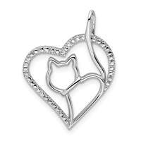 Sterling Silver Rhodium-plated CZ Heart Pendant with Cat Silhouette view 1