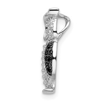 Sterling Silver Rhodium-plated Polished Black and White CZ Owl Chain Slide Pendant view 2