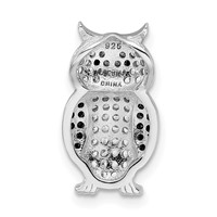 Sterling Silver Rhodium-plated Polished Black and White CZ Owl Chain Slide Pendant view 3