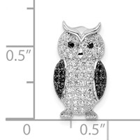 Sterling Silver Rhodium-plated Polished Black and White CZ Owl Chain Slide Pendant view 4