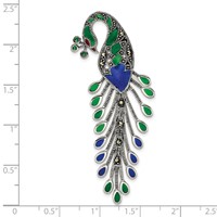 Sterling Silver Antiqued Green Red Blue Epoxy Marcasite Peacock Slide view 3