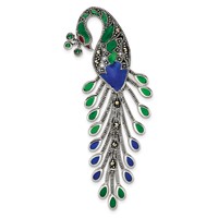 Sterling Silver Antiqued Green Red Blue Epoxy Marcasite Peacock Slide view 1
