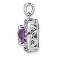 Sterling Silver Rhodium-plated Diamond and Amethyst Square Pendant view 2