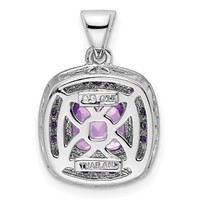 Sterling Silver Rhodium-plated Diamond and Amethyst Square Pendant view 3