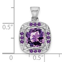 Sterling Silver Rhodium-plated Diamond and Amethyst Square Pendant view 4